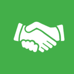 white vector graphic of shaking hands on a green background